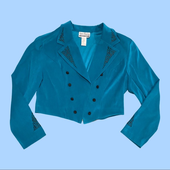 SHERI MARTIN NEW YORK Jackets & Blazers - ❤️‍🔥sold❤️‍🔥 VINTAGE SHERI MARTIN NEW YORK Cropped Teal Jacket Wmns Sz 16